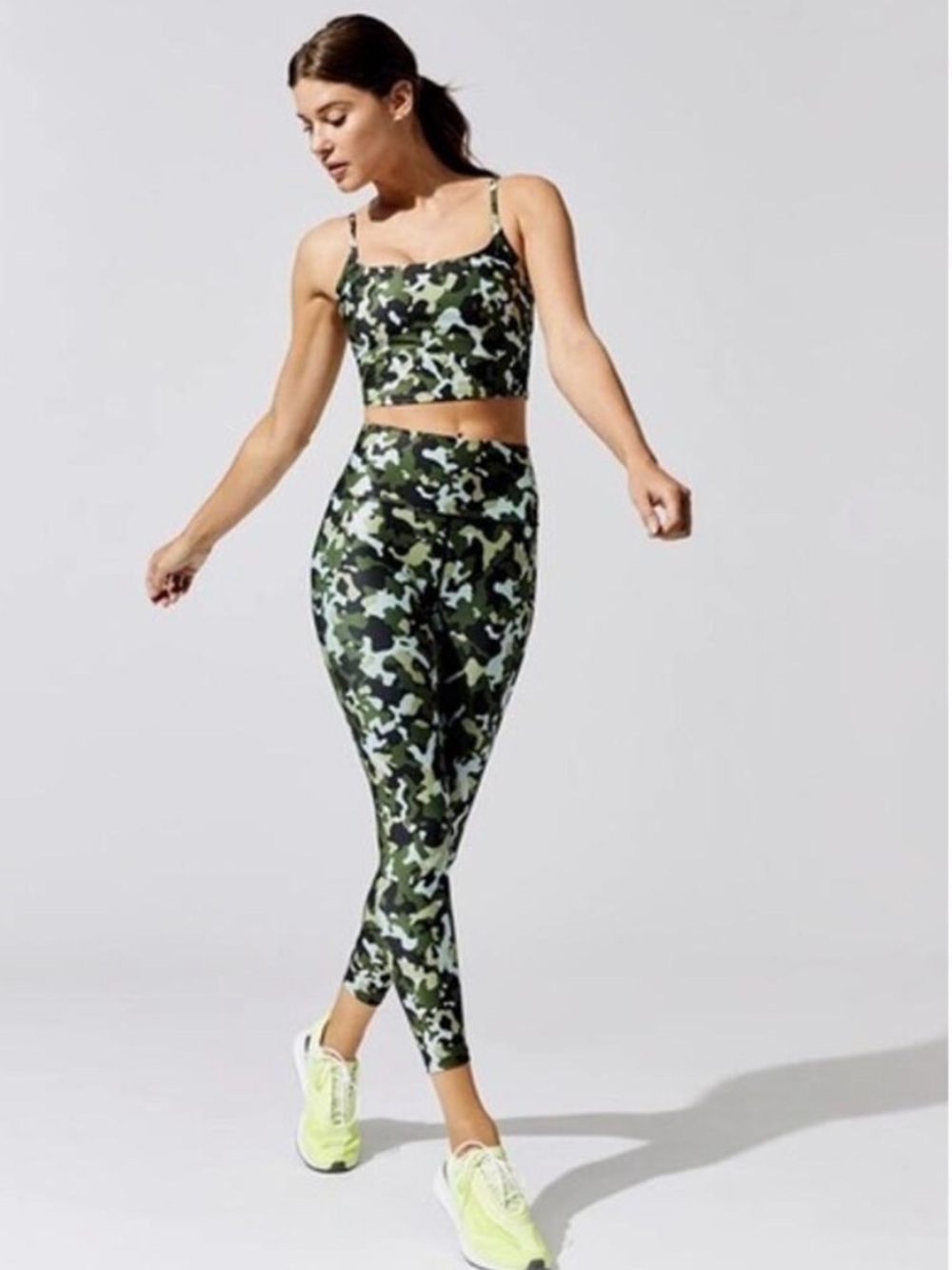 Carbon38 size S Green Camo High-Waist Leggings & Sports Bra Set